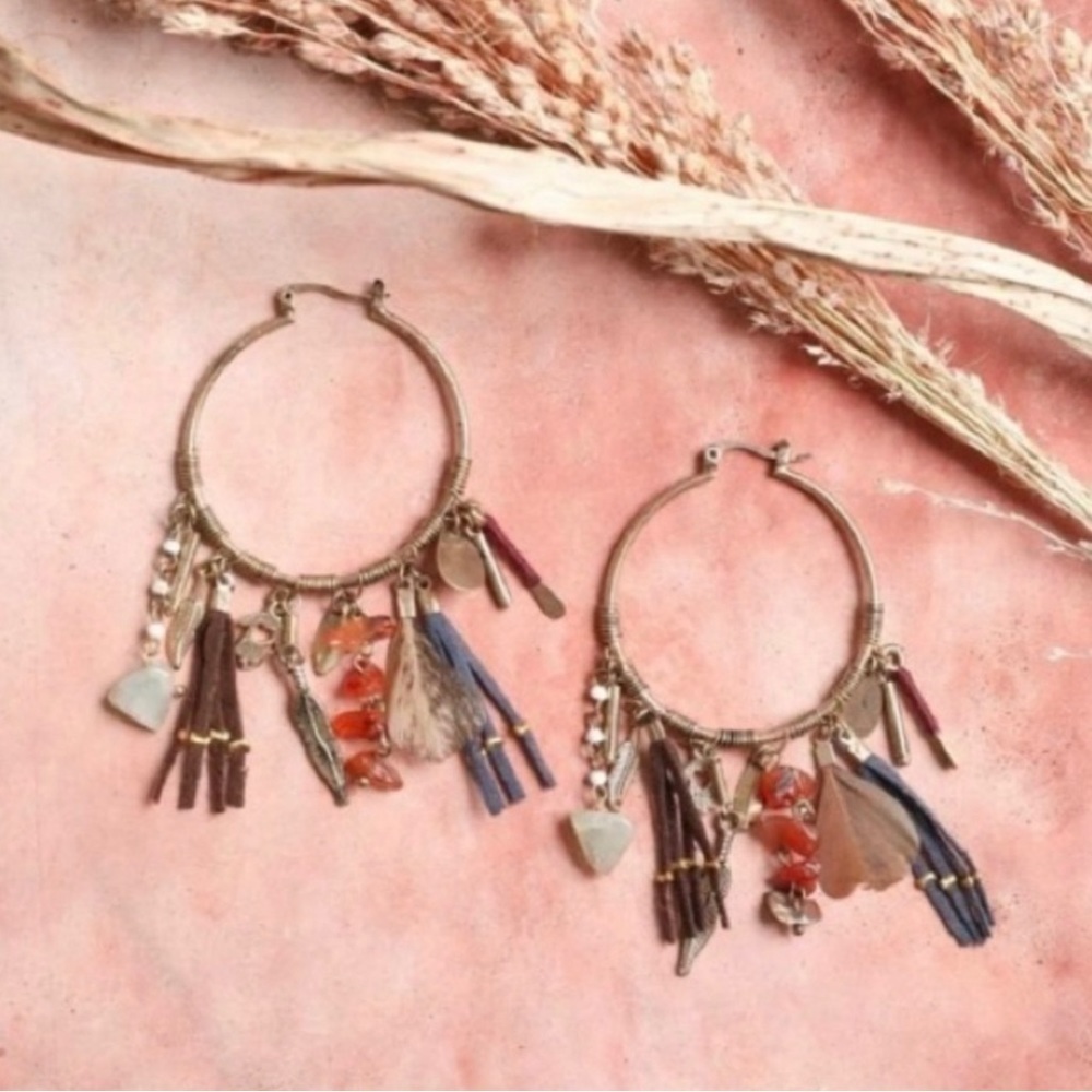 Gypsy Soul Natural Stone Feather Hoops